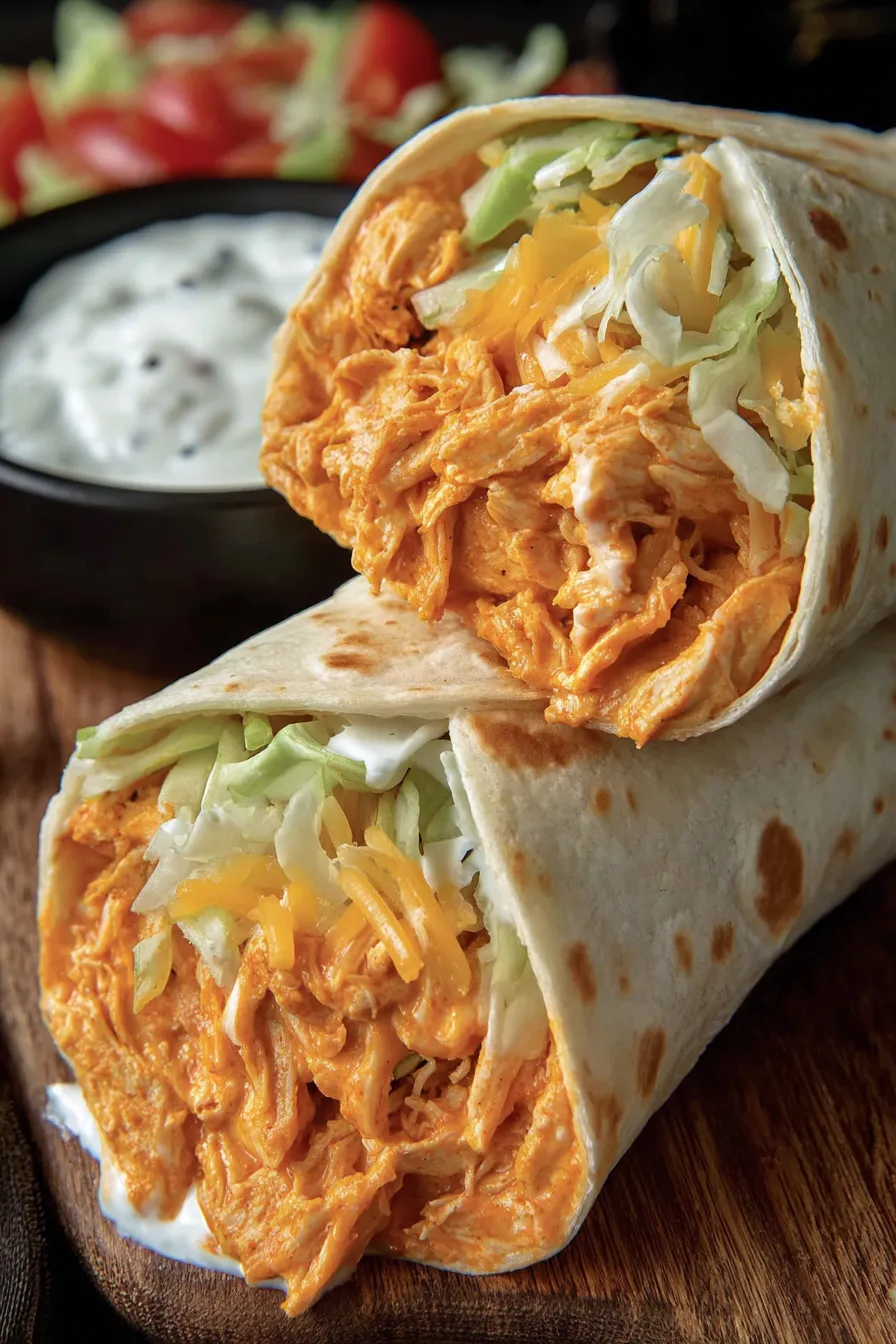 A chicken wrap with lettuce and cheese.