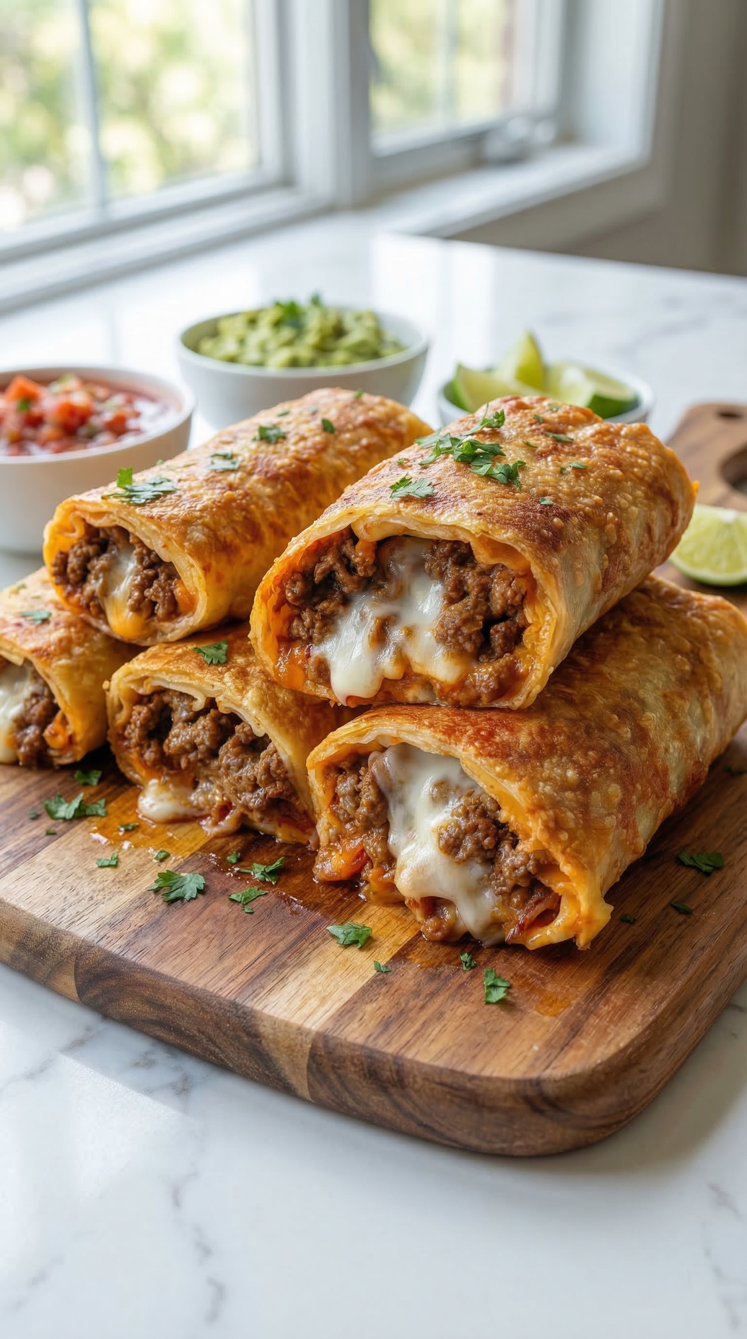 Crispy Beef and Cheese Chimichangas