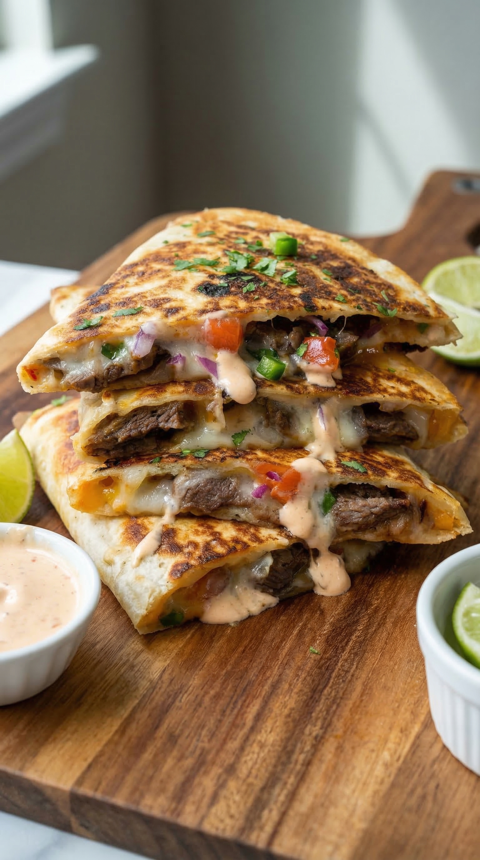 Cheese-crusted Steak Quesadillas