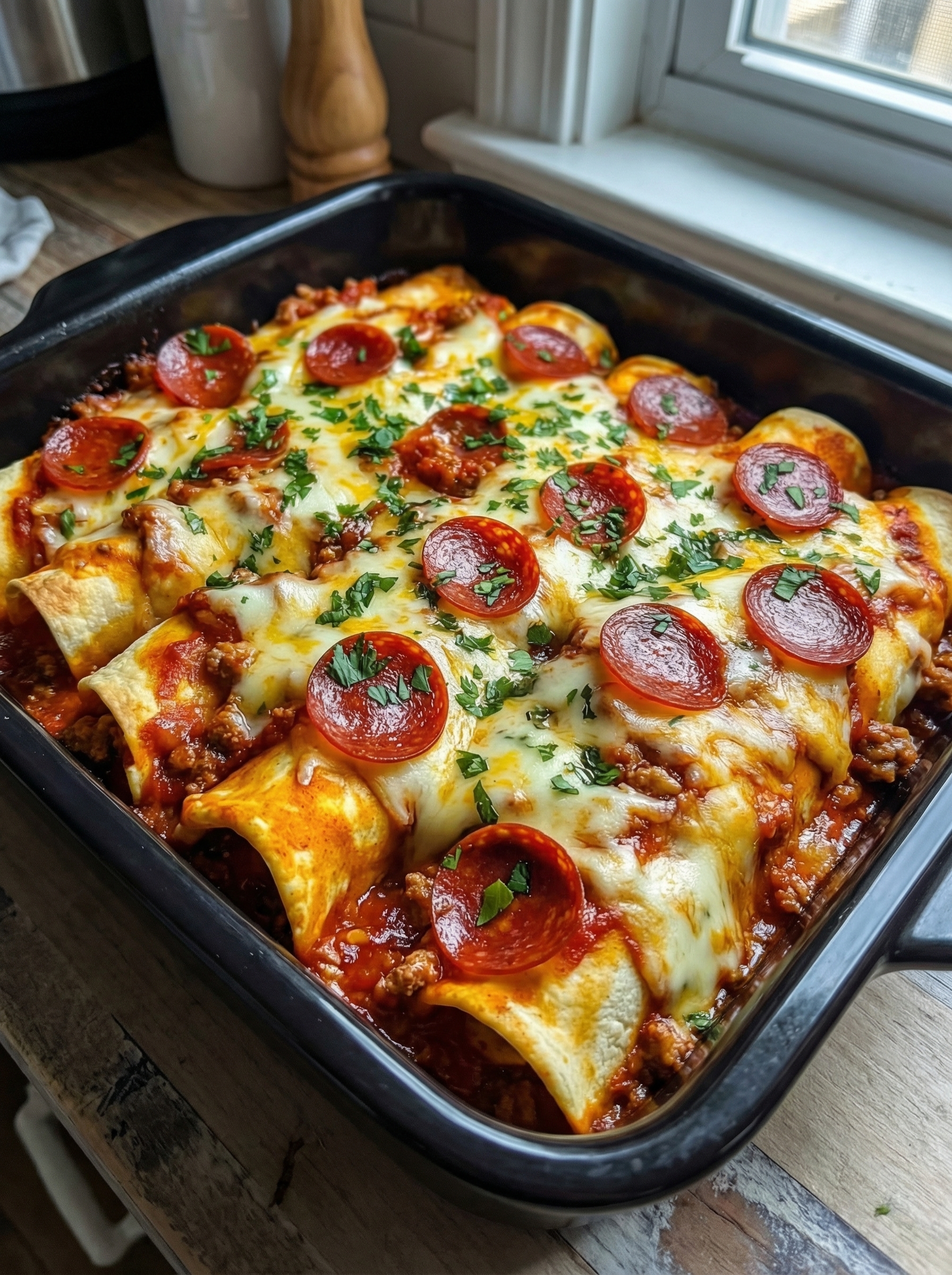 Pizza Enchiladas with Pepperoni Beef Recipe