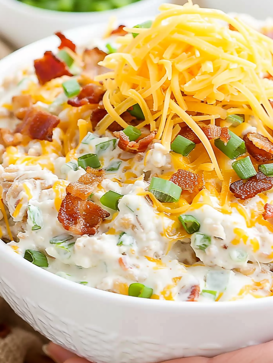 A bowl of bacon and cheese dip.