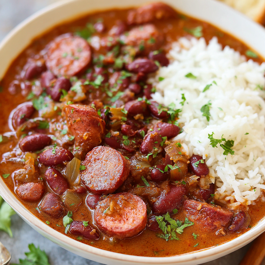 A bowl of red beans and rice.