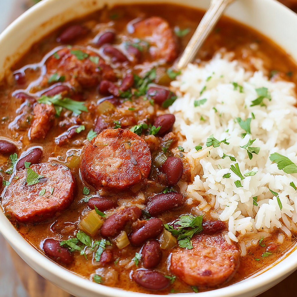 A bowl of red beans and rice.