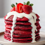 Cake Batter Red Velvet Pancakes with Cream Cheese Syrup